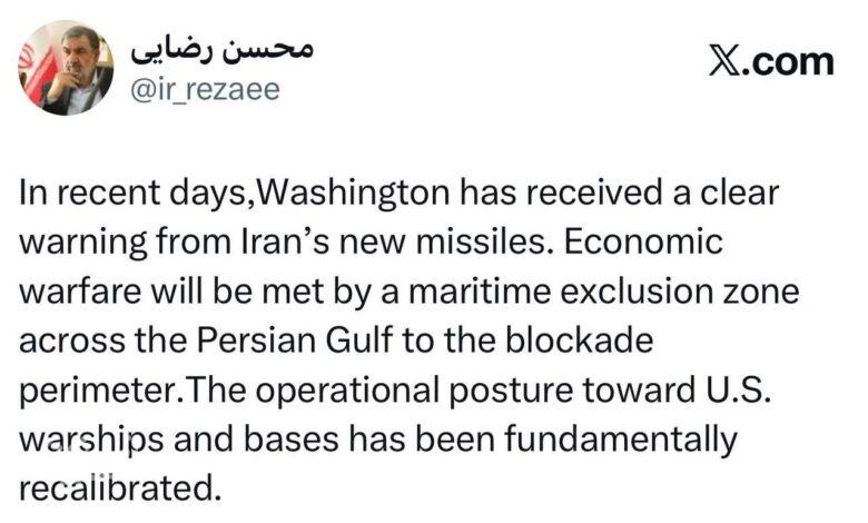 دبیر شورای عالی امنیت ملی: در روزهای اخیر، واشنگتن از موشک‌های جدید ایران هشدار واضحی دریافت کرده است.